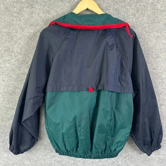 Vintage 90s Windbreaker Womens Medium Navy Packable Hood Cranberry Lightweight - Picture 2 of 16